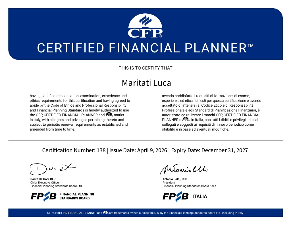 Certificato CERTIFIED FINANCIAL PLANNER™ - Luca Maritati